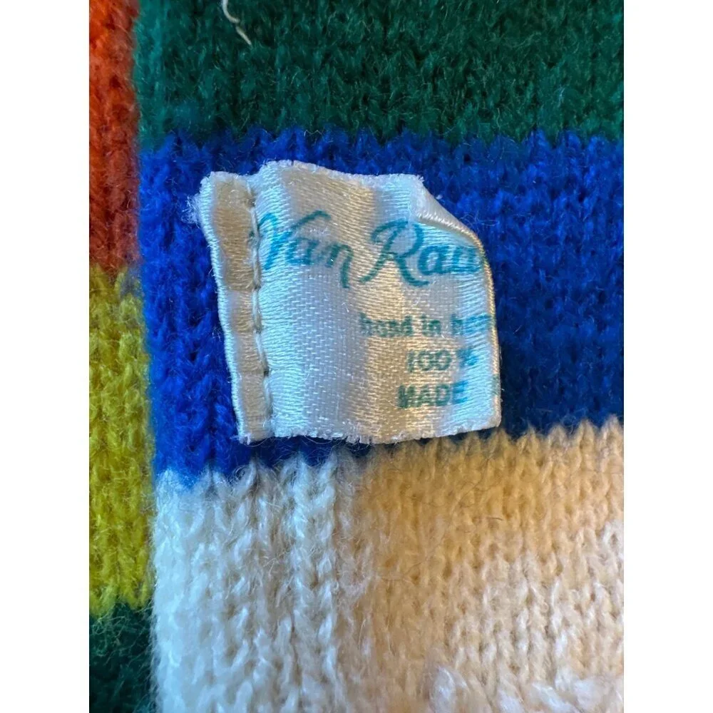 Vintage Van Raalte Knit Scarf With‎ Rainbow Stripes & Fringe 100% Acrylic